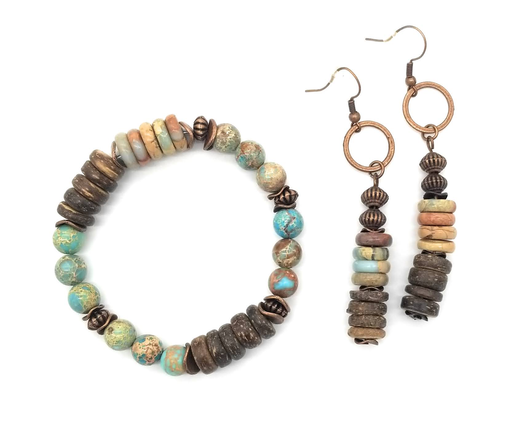 Bundle Deal-Aqua Terra And Wood Bracelet + Earrings Bundle - Ranch Junkie Mercantile LLC